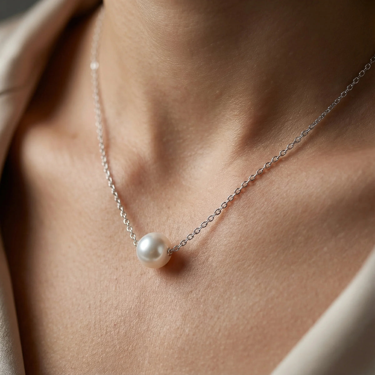 Collier perle blanche ras de cou