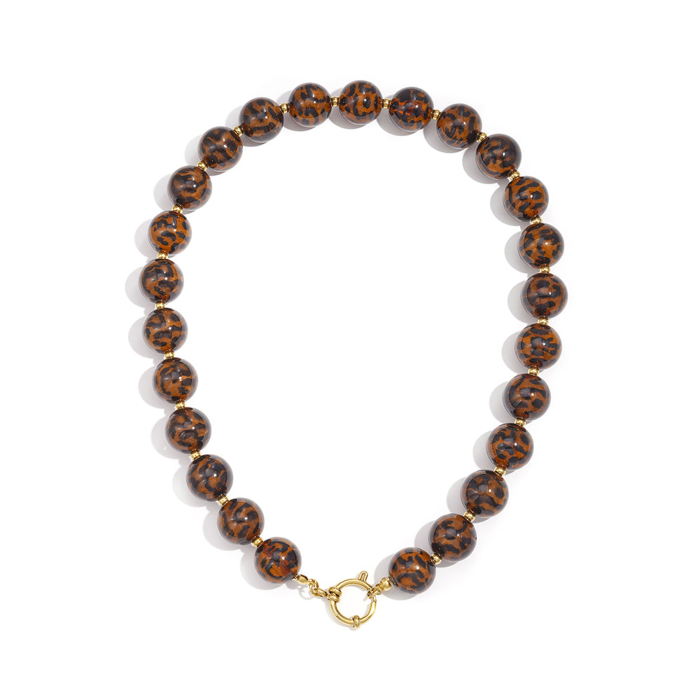Collier perles acrylique léopard style rétro