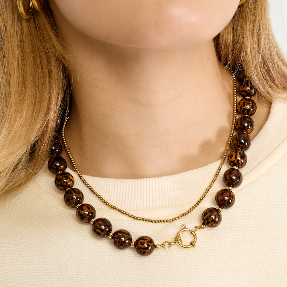 Collier perles d'imitation acrylique léopard style rétro