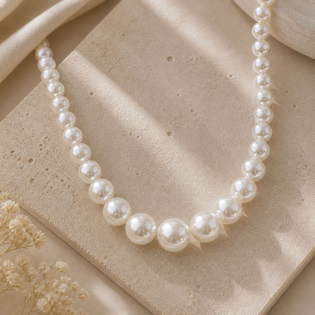Collier perles d'imitation effet nacrées graduées 20mm