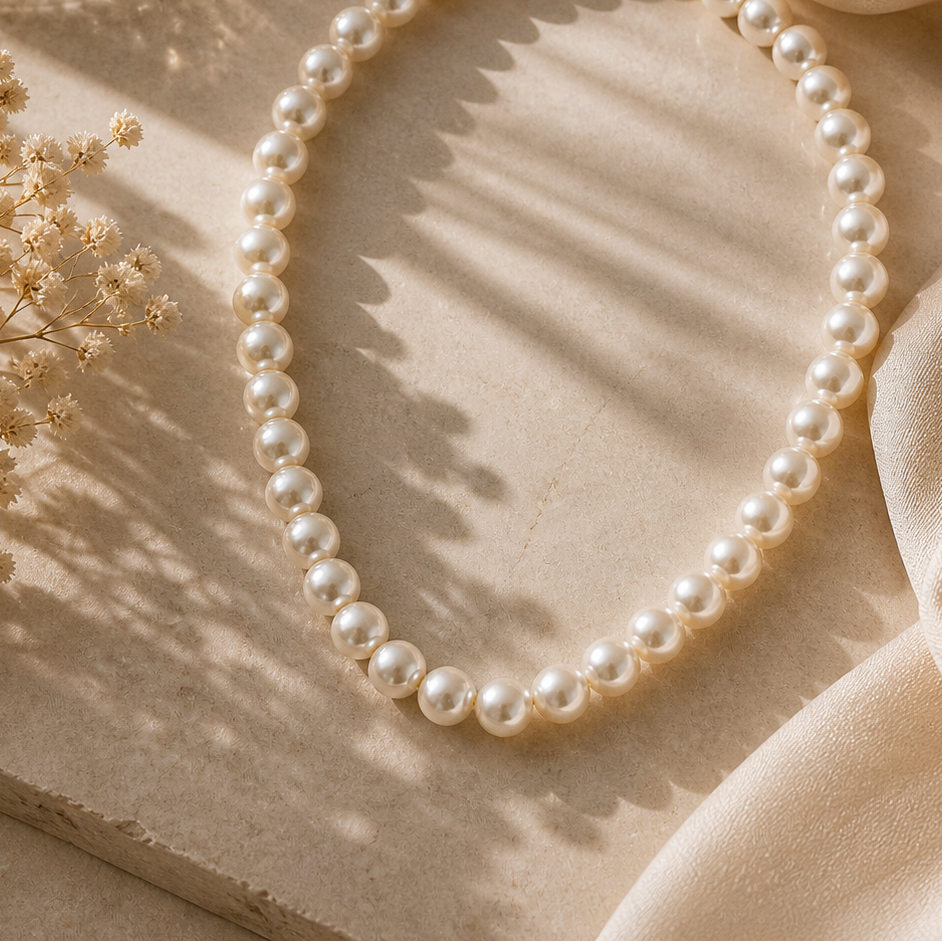 Collier perles d'imitation effet nacré rondes 12mm