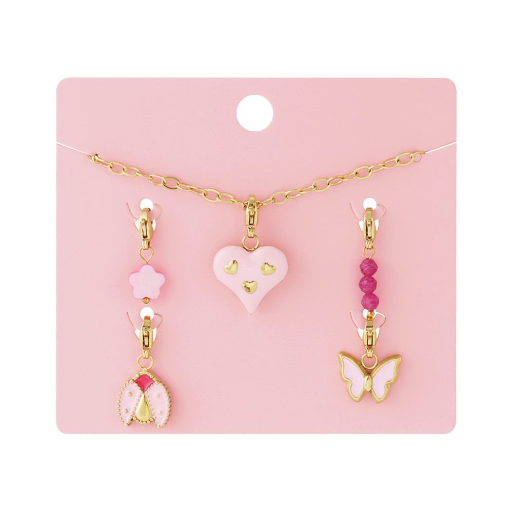Collier personnalisable à pampilles coccinelle, papillon et cœur