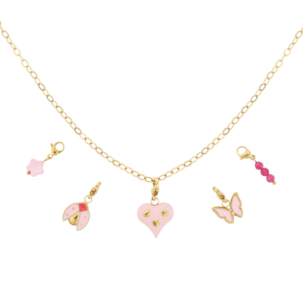Collier personnalisable à pampilles coccinelle, papillon et cœur