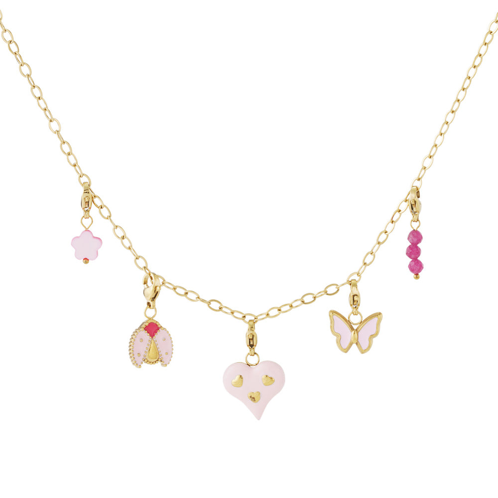 Collier personnalisable à pampilles coccinelle, papillon et cœur