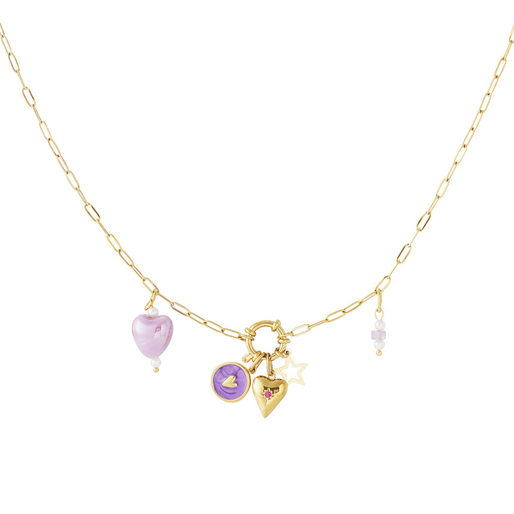 Collier personnalisable avec pampilles cœur violet à composer