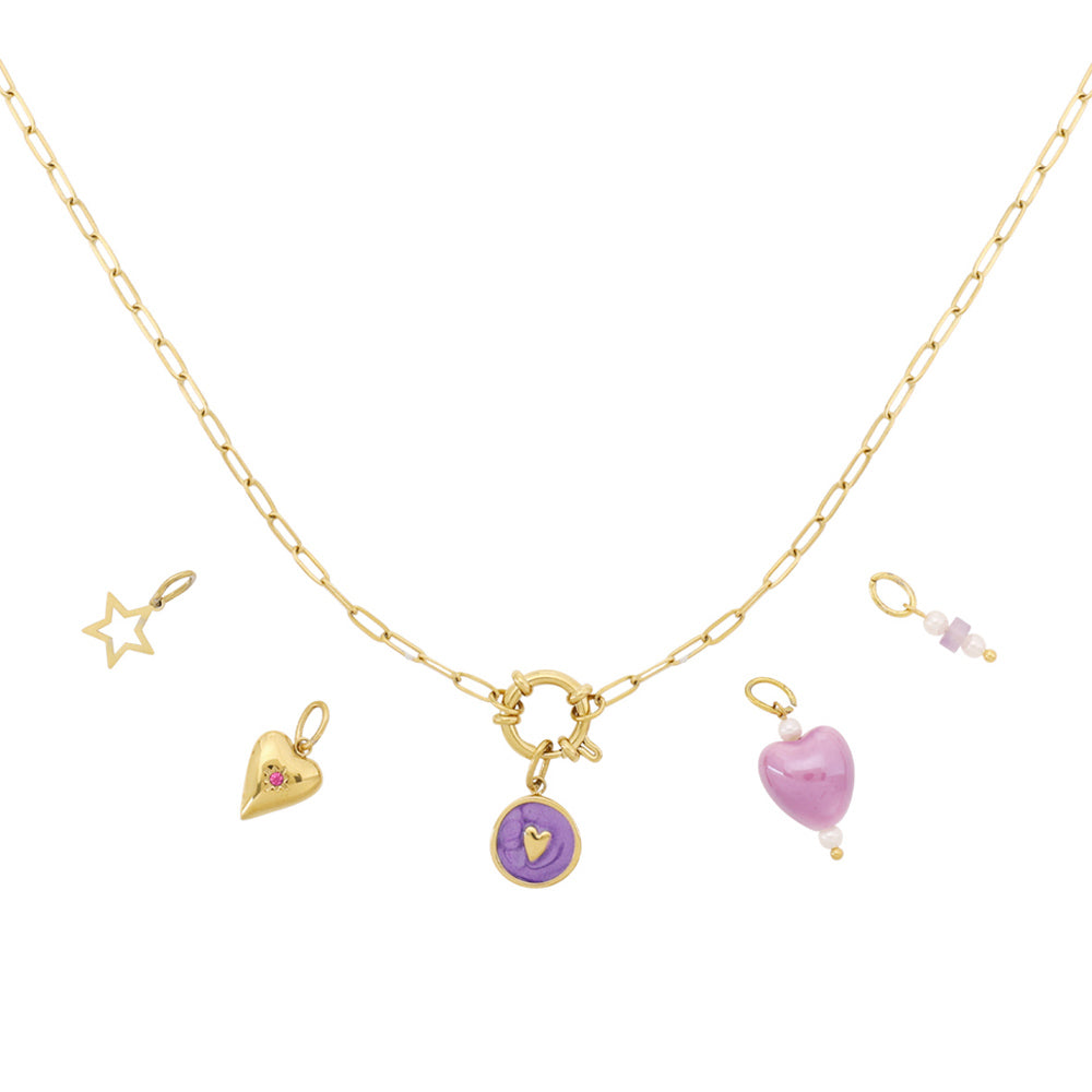 Collier personnalisable avec pampilles cœur violet à composer