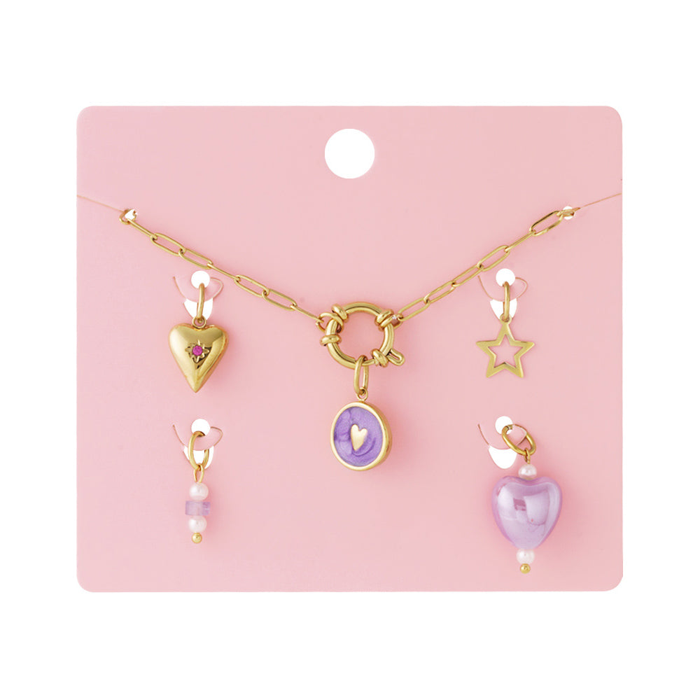 Collier personnalisable avec pampilles cœur violet à composer