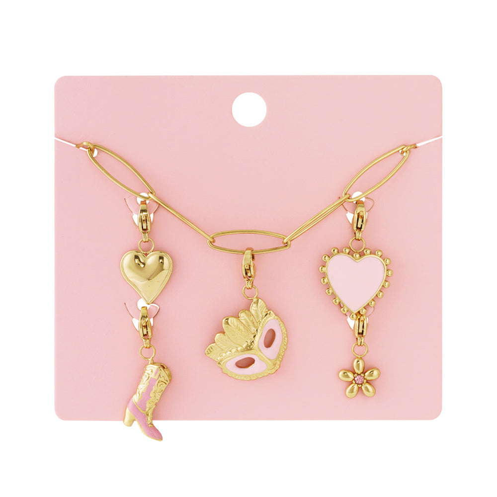 Collier personnalisable charms cœur rose et masque doré