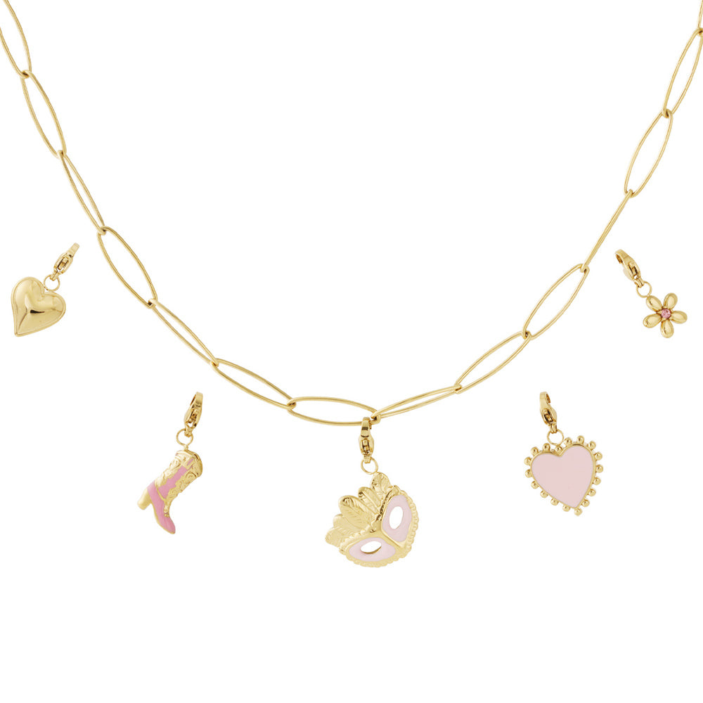 Collier personnalisable charms cœur rose et masque doré