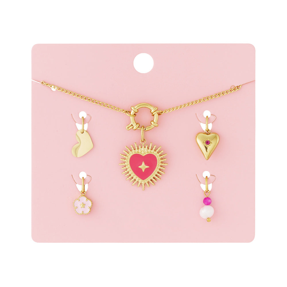 Collier personnalisable cœur rayonnant rose