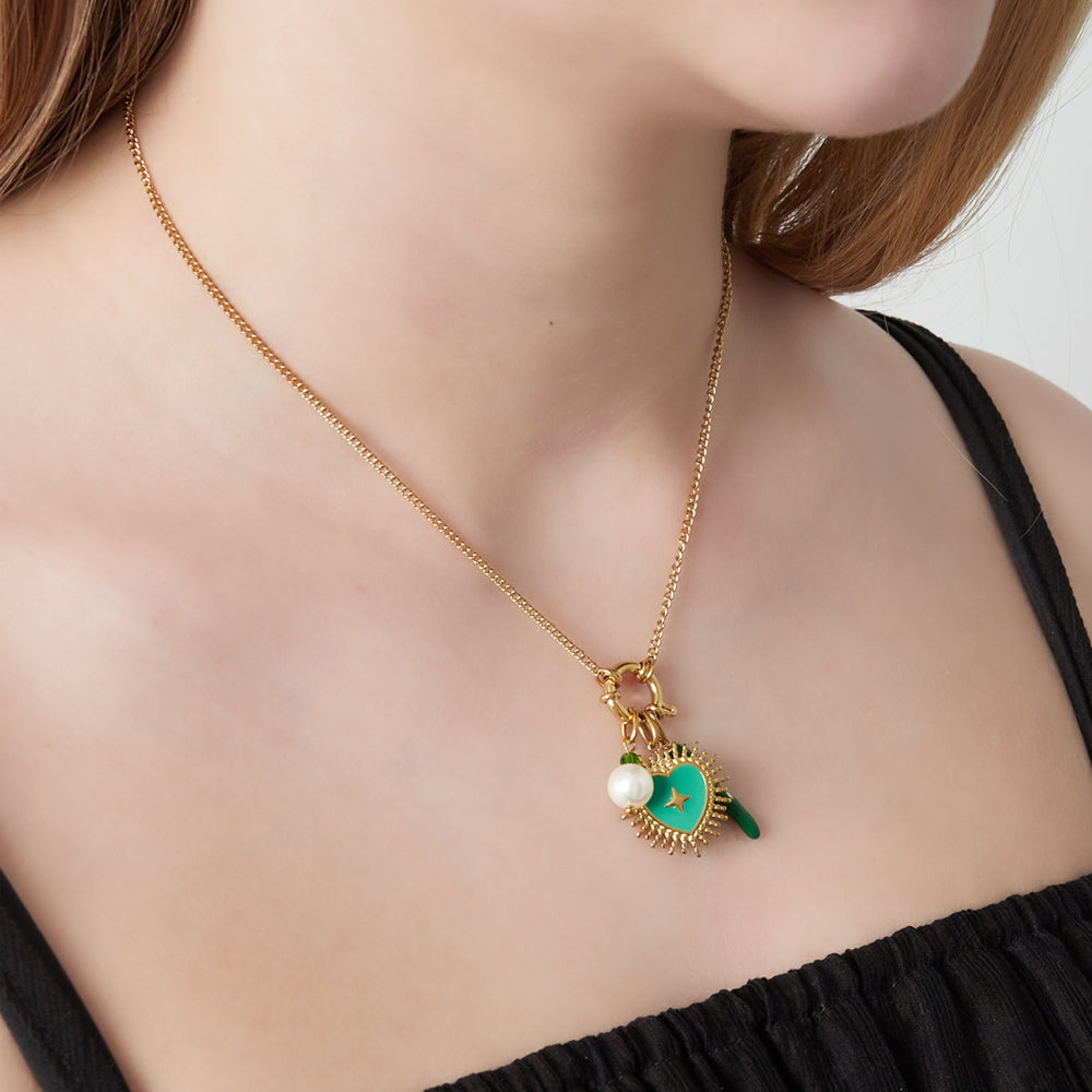 Collier personnalisable cœur vert doré