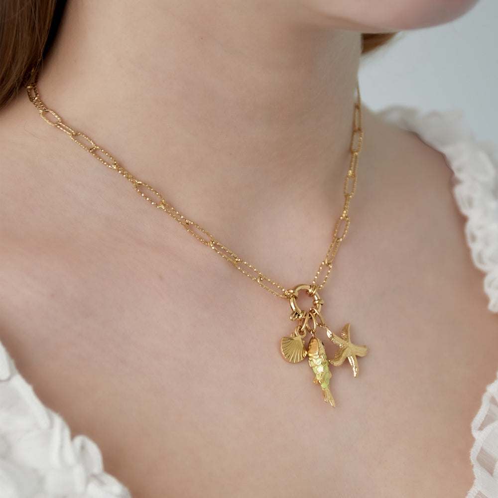 Collier personnalisable étoile de mer et coquillages doré