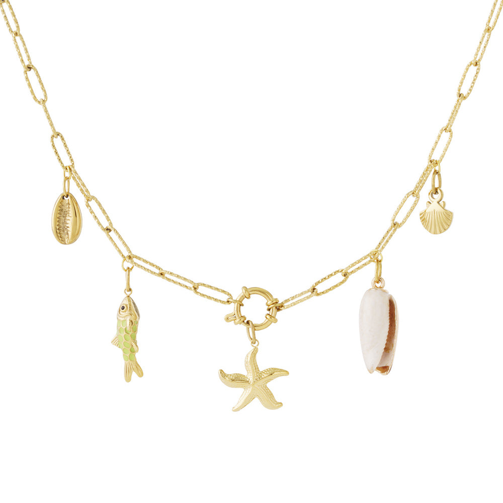 Collier personnalisable étoile de mer et coquillages doré