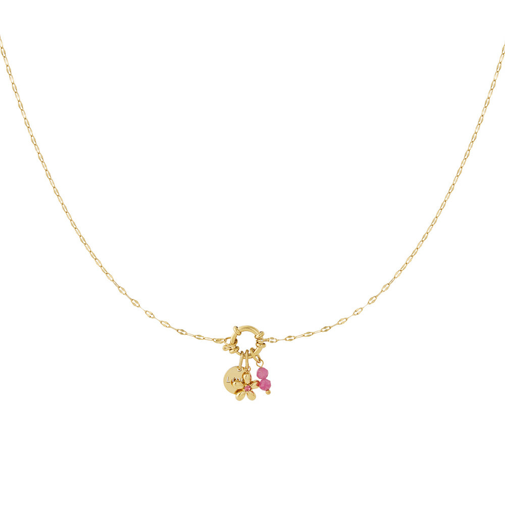 Collier personnalisable fleur rouge dorée
