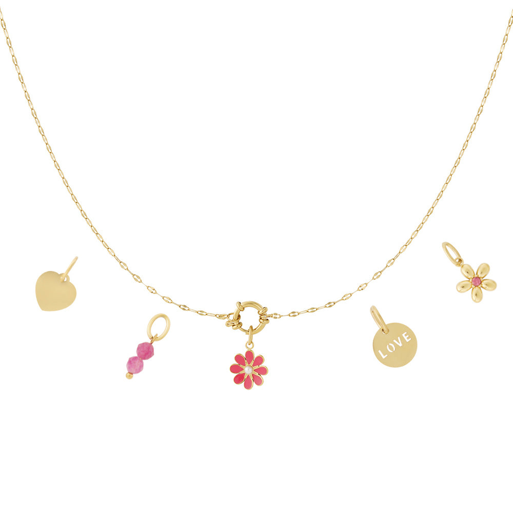Collier personnalisable fleur rouge dorée