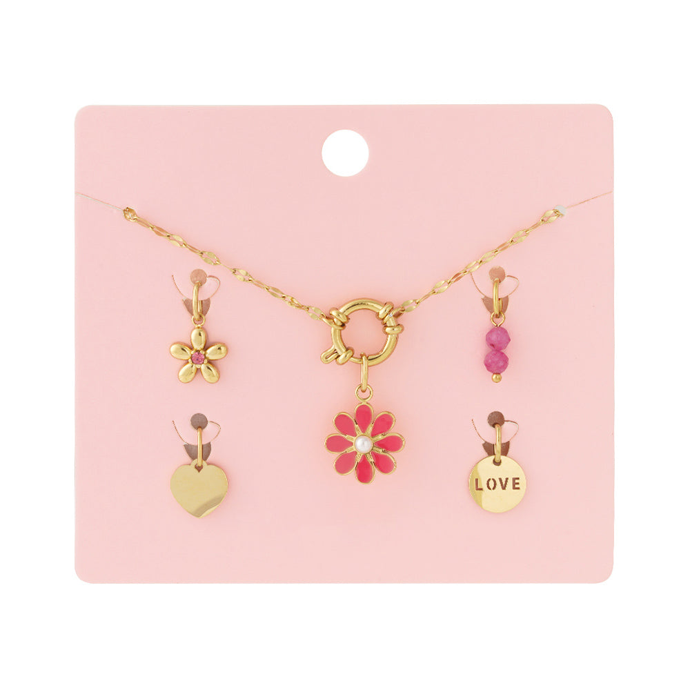 Collier personnalisable fleur rouge dorée