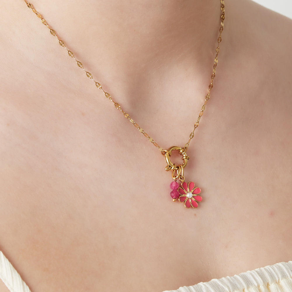Collier personnalisable fleur rouge dorée