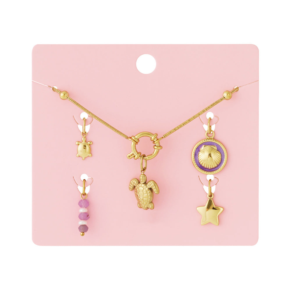Collier personnalisable tortue et coquillage doré