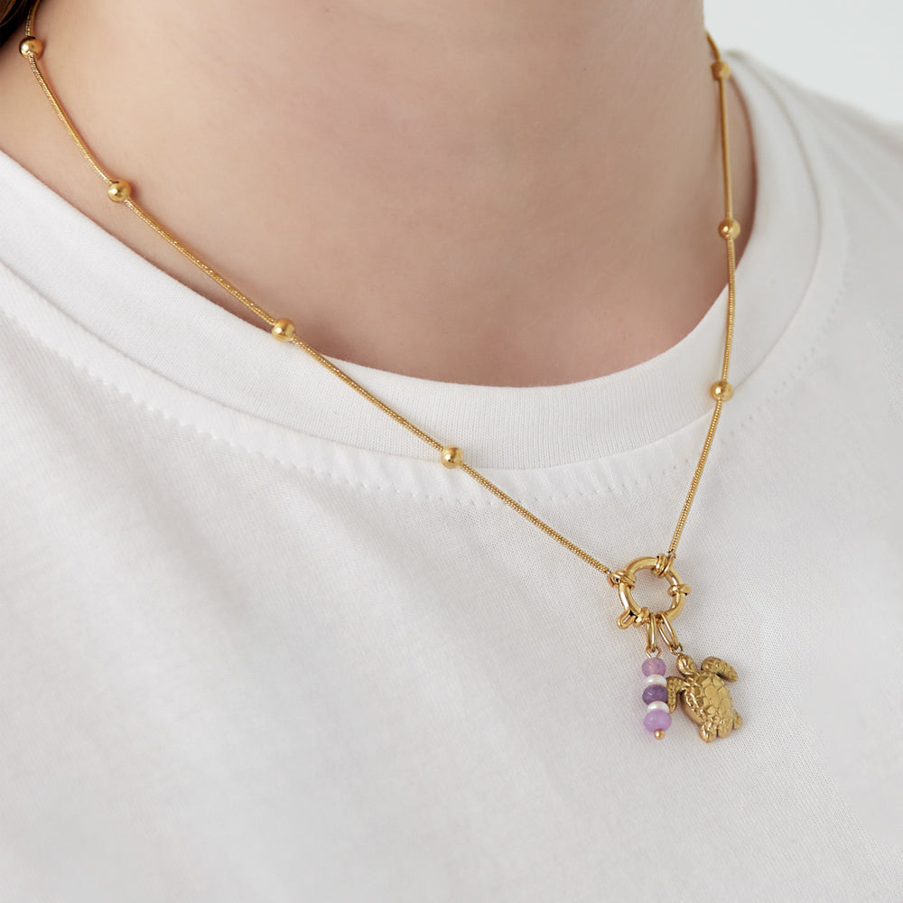 Collier personnalisable tortue et coquillage doré