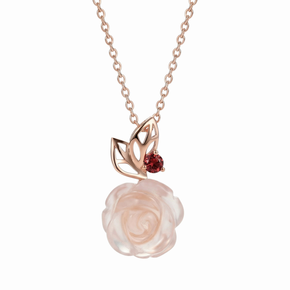 Collier quartz rose et pierre rouge