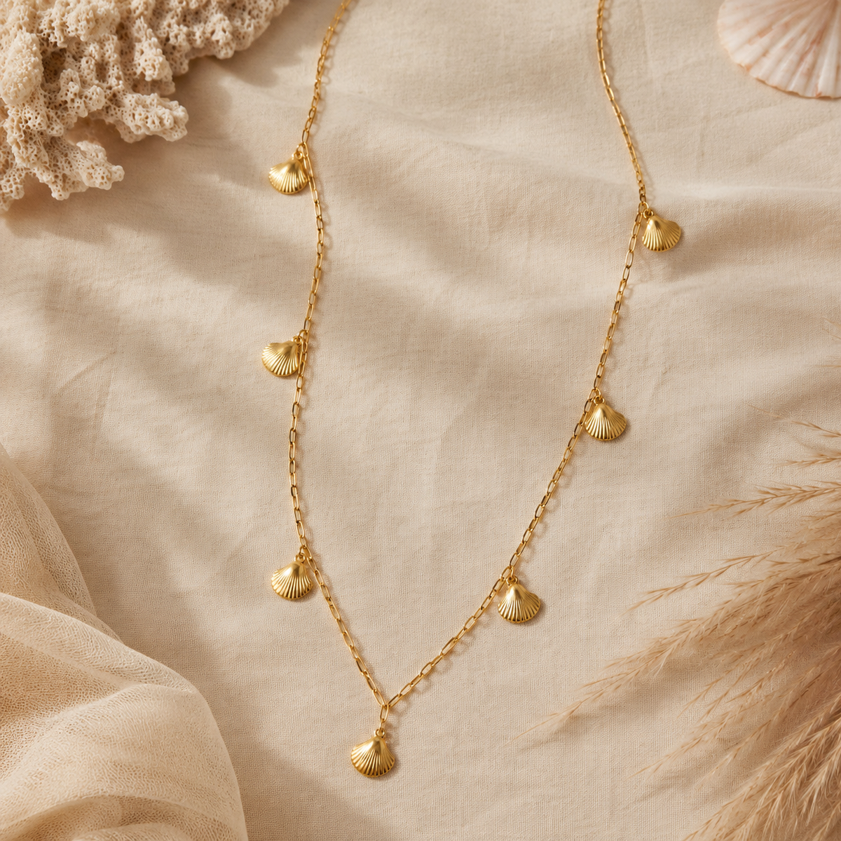 Collier sautoir coquillages grosse maille