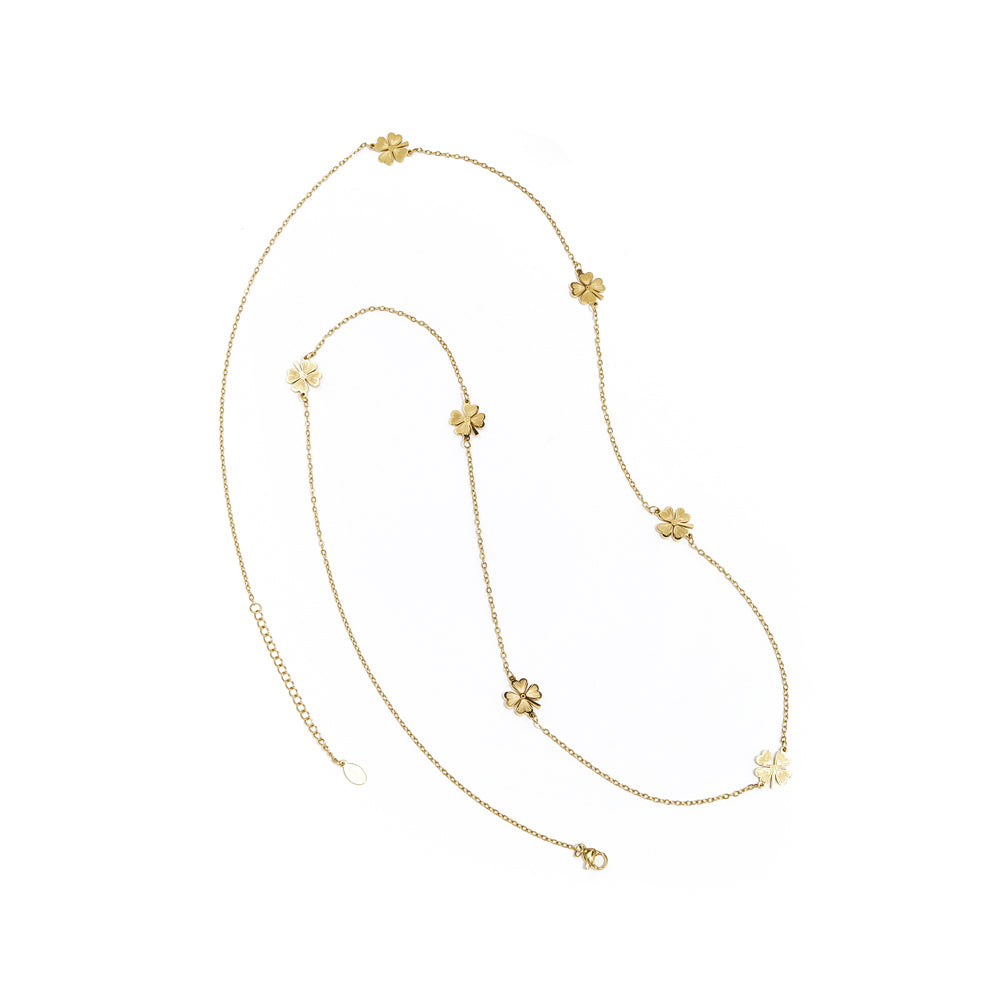 Collier sautoir trèfles femme doré