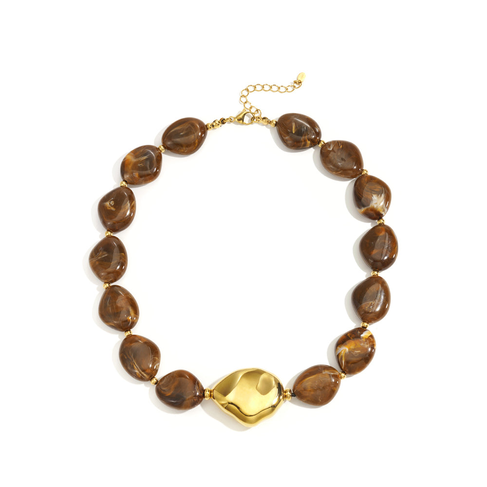 Collier grosse perles d'imitation plates acrylique marbrées