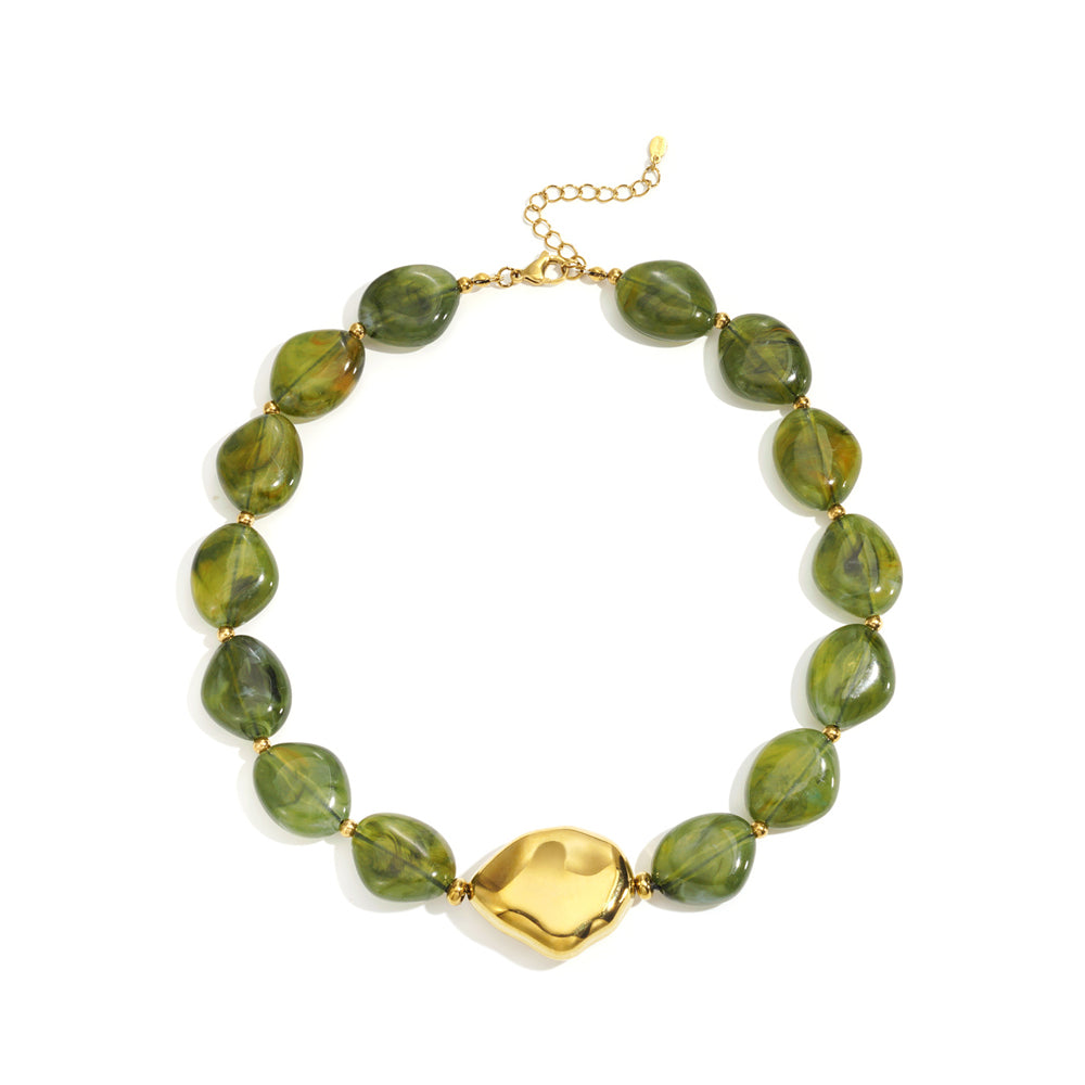 Collier grosse perles d'imitation plates acrylique marbrées