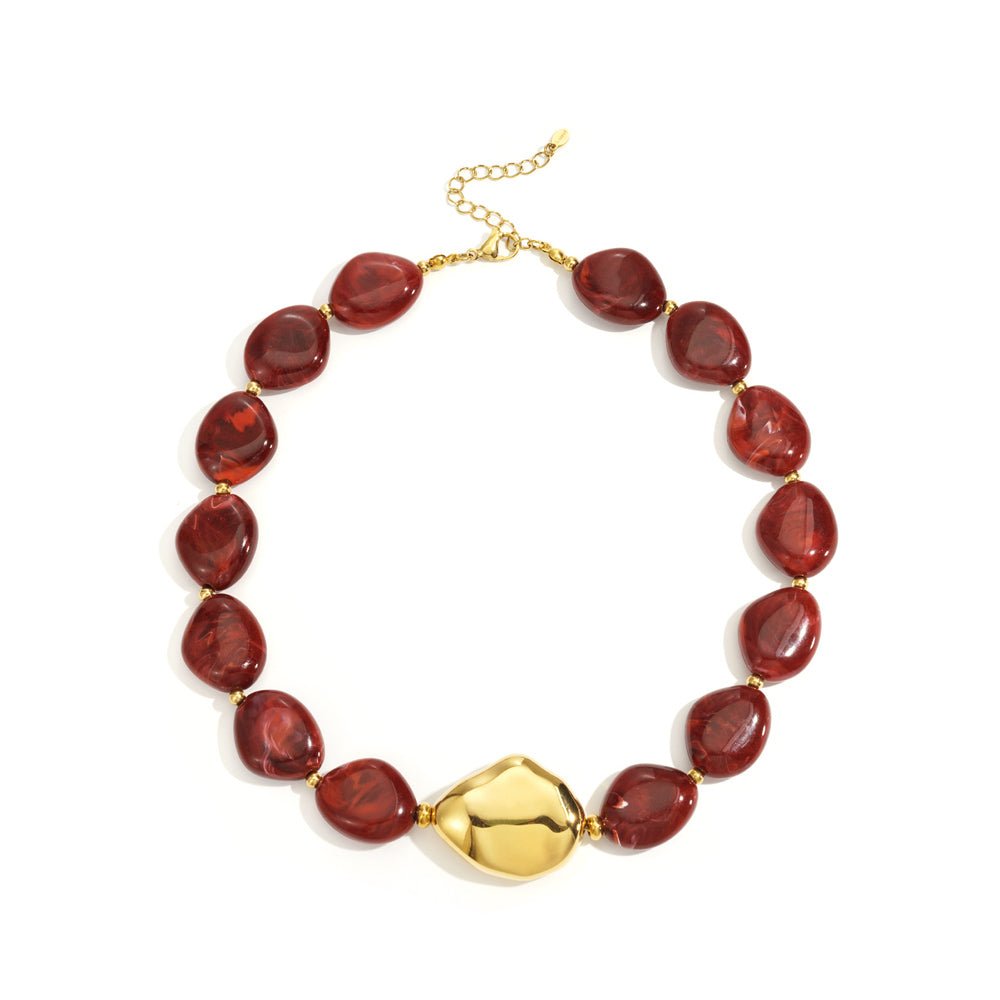 Collier grosse perles d'imitation plates acrylique marbrées