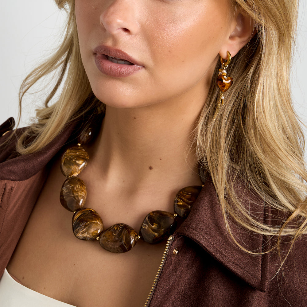 Collier oversize perles d'imitation acrylique marbrées