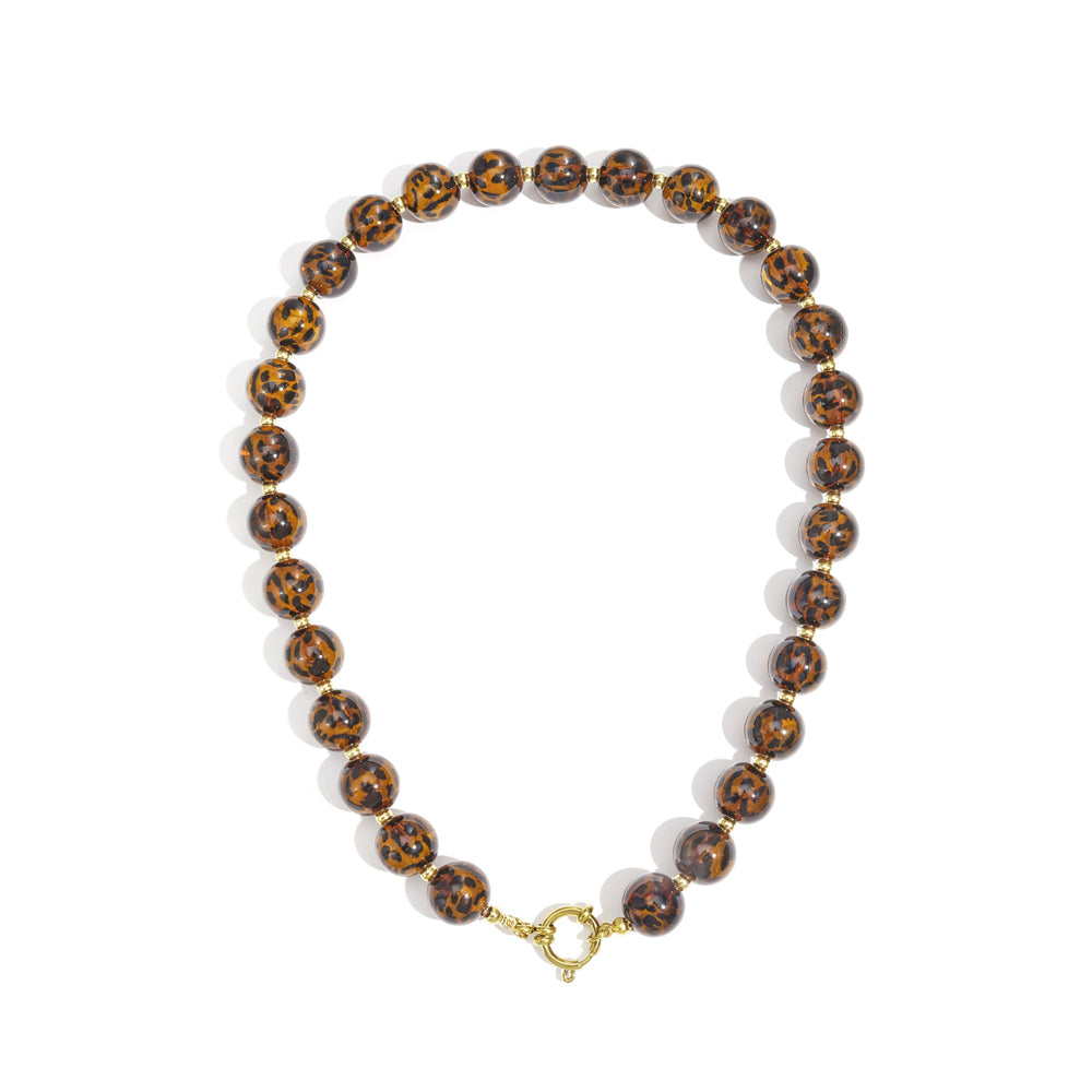 Collier perles acryliques imprimées léopard 14 mm