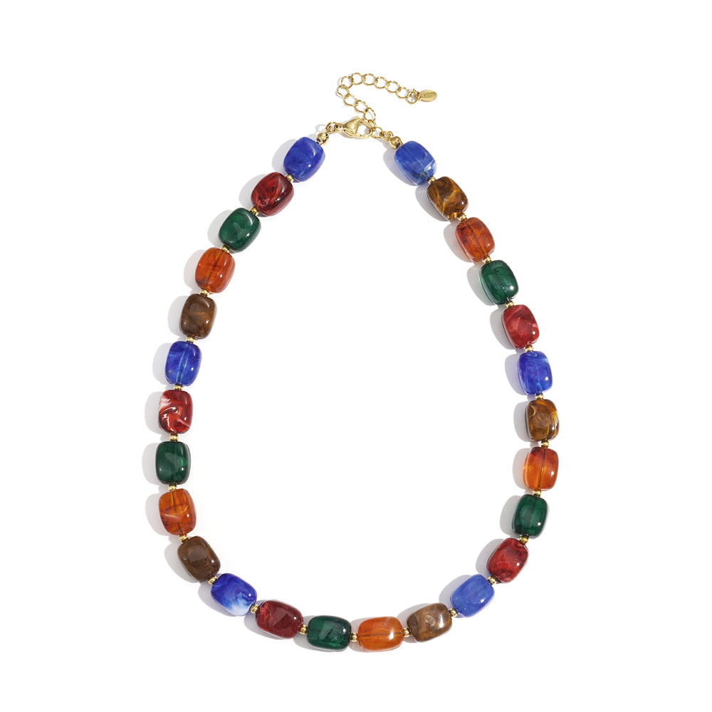 Collier perles d'imitation acrylique rectangulaires effet marbré