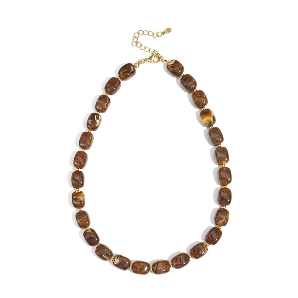 Collier perles d'imitation acrylique rectangulaires effet marbré