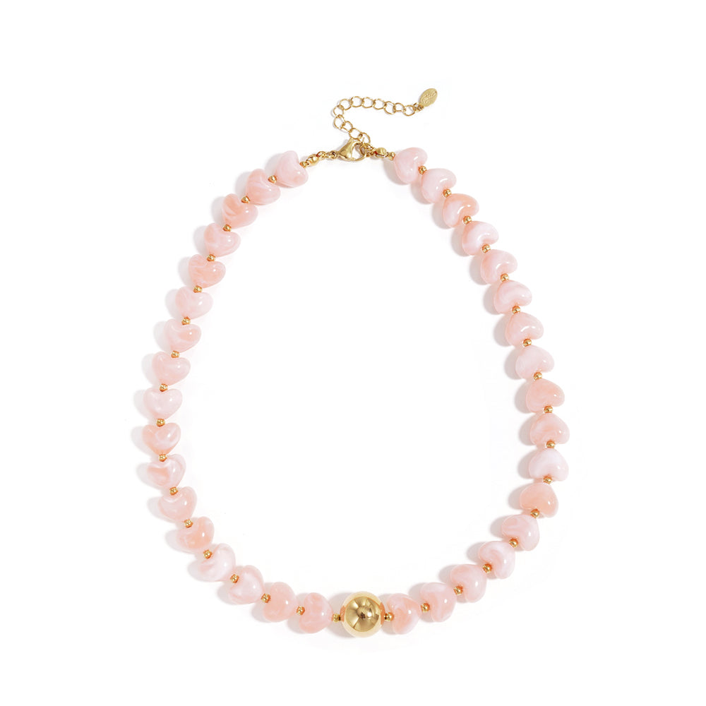 Collier perles d'imitation acrylique cœur accent doré