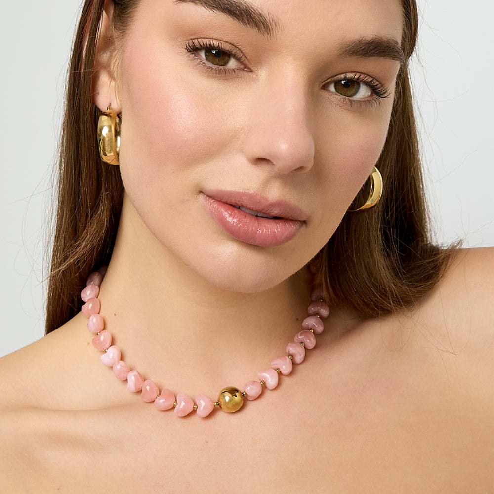 Collier perles d'imitation acrylique cœur accent doré