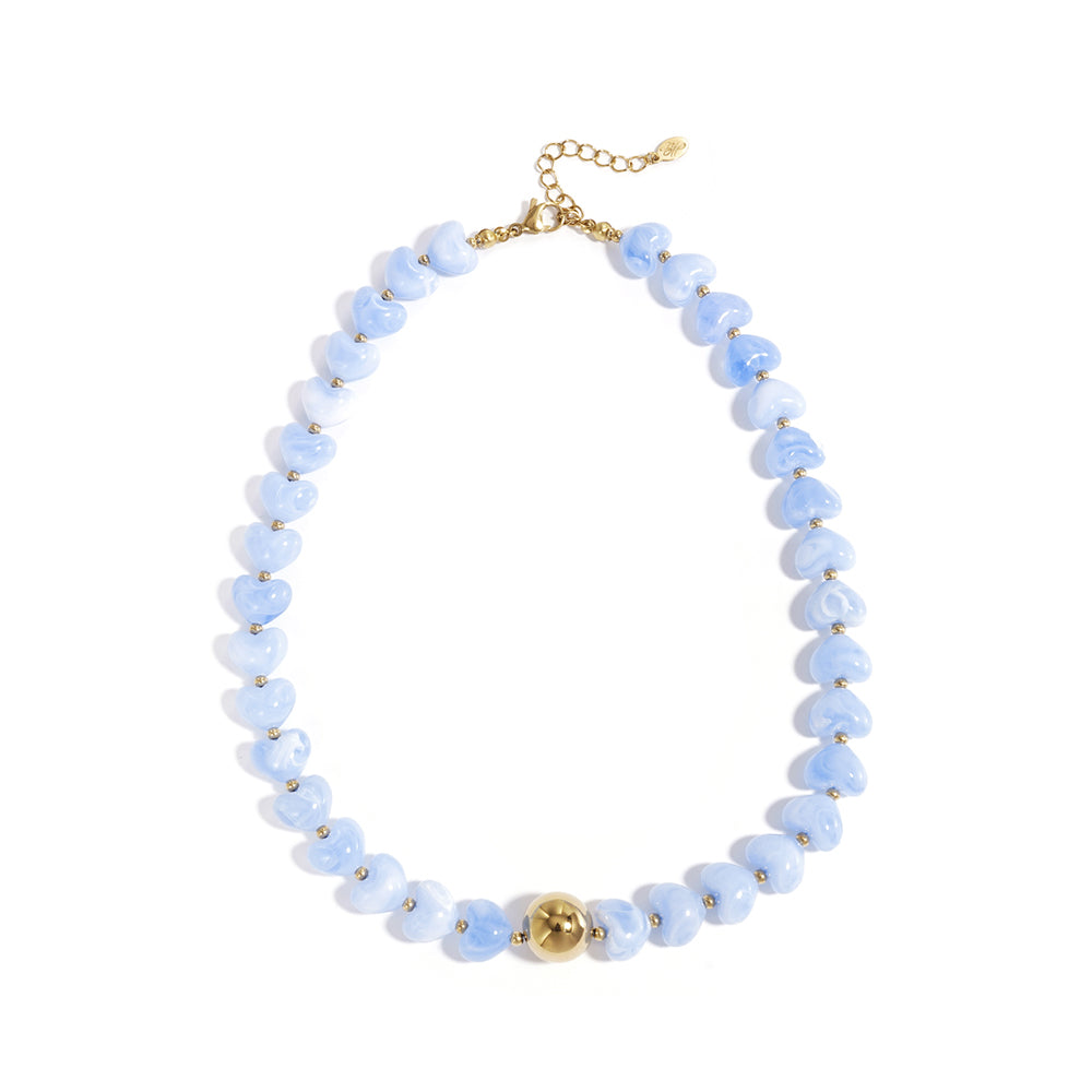 Collier perles d'imitation acrylique cœur accent doré
