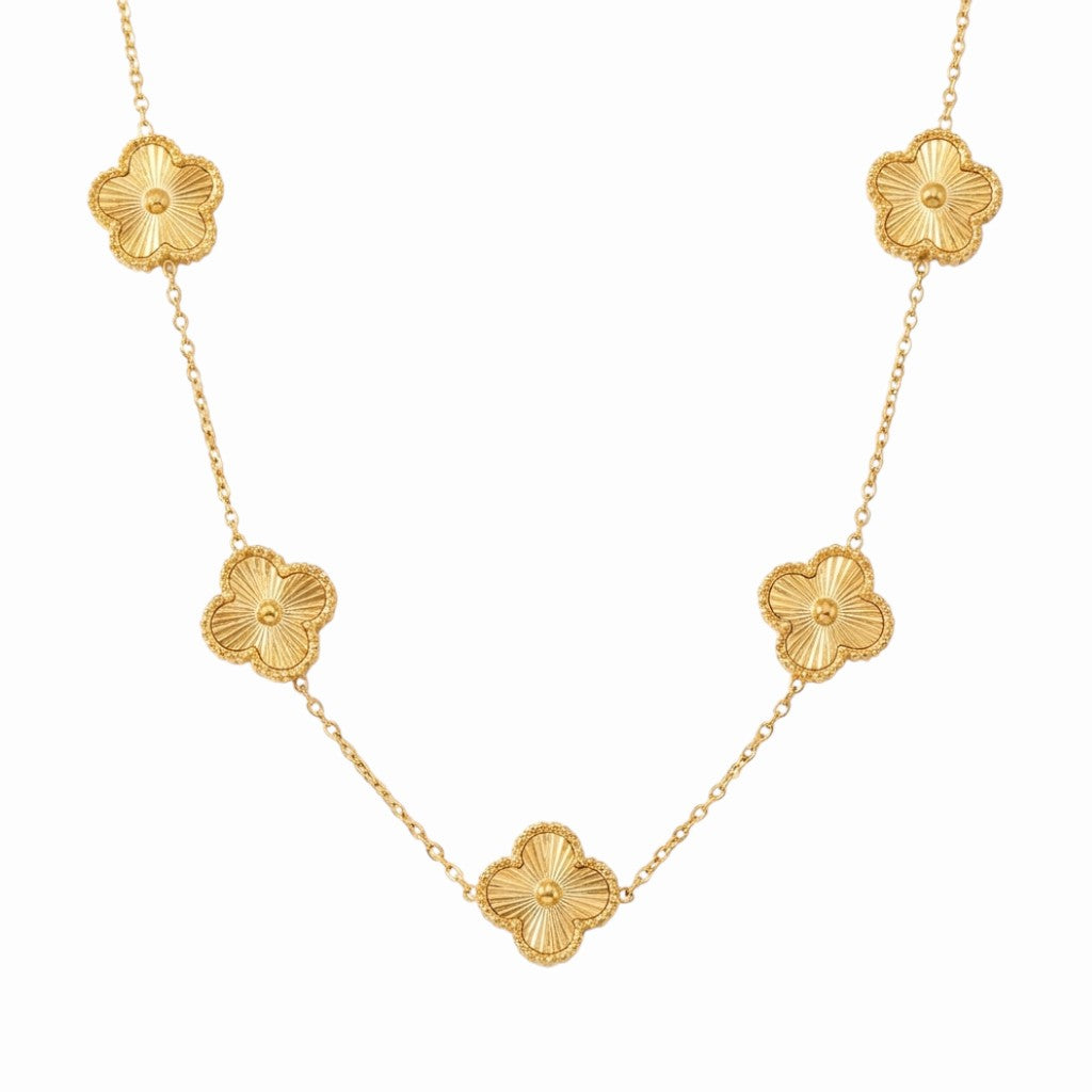 Collier trèfle à 5 feuilles doré