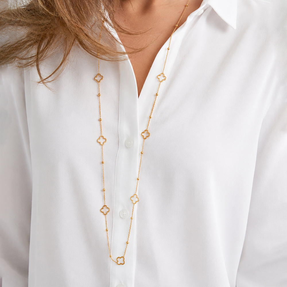 Collier trèfles ajourés sautoir doré