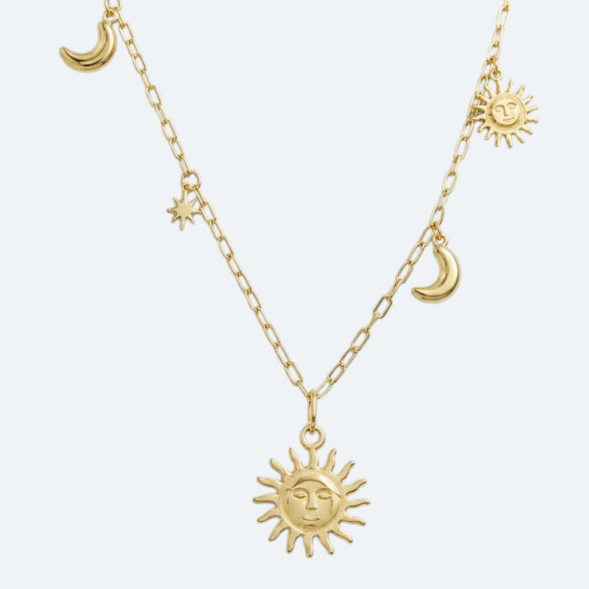 Collier long soleil lune étoile doré