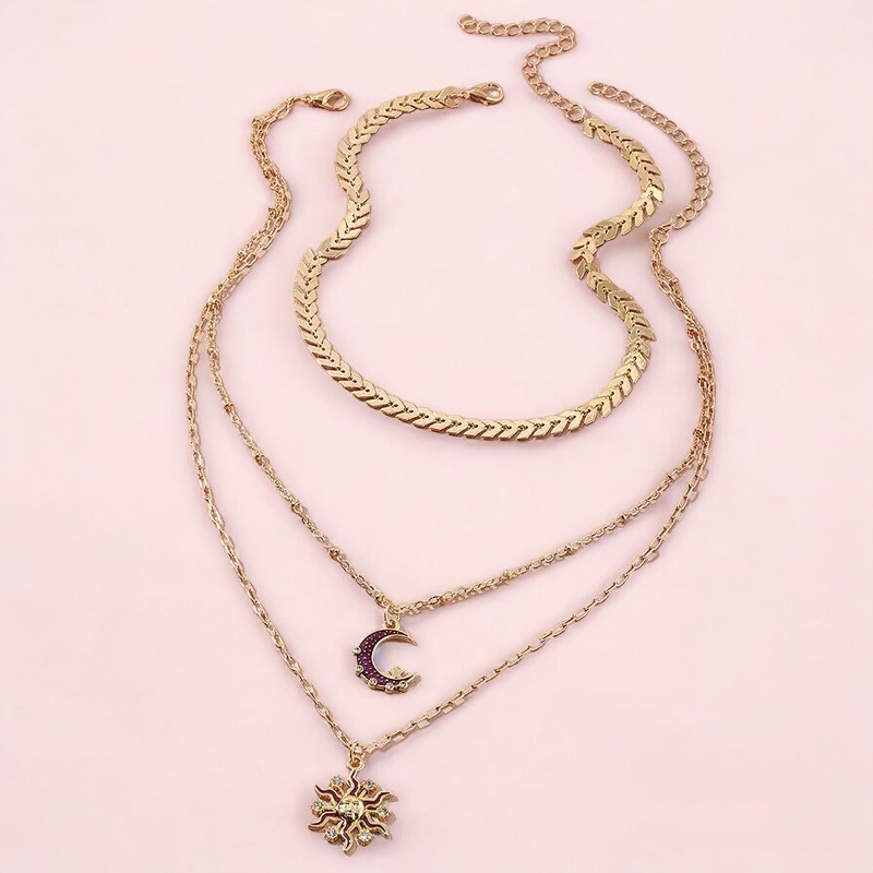Ensemble layering pendentif Soleil Lune