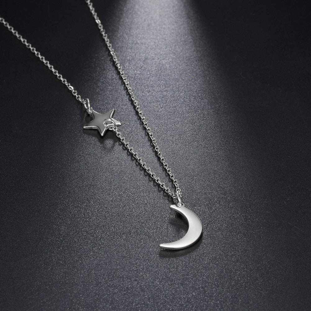 Collier lune et étoile argenté