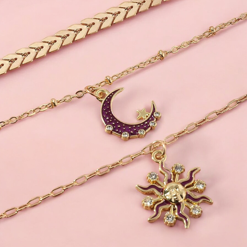 Ensemble layering pendentif Soleil Lune