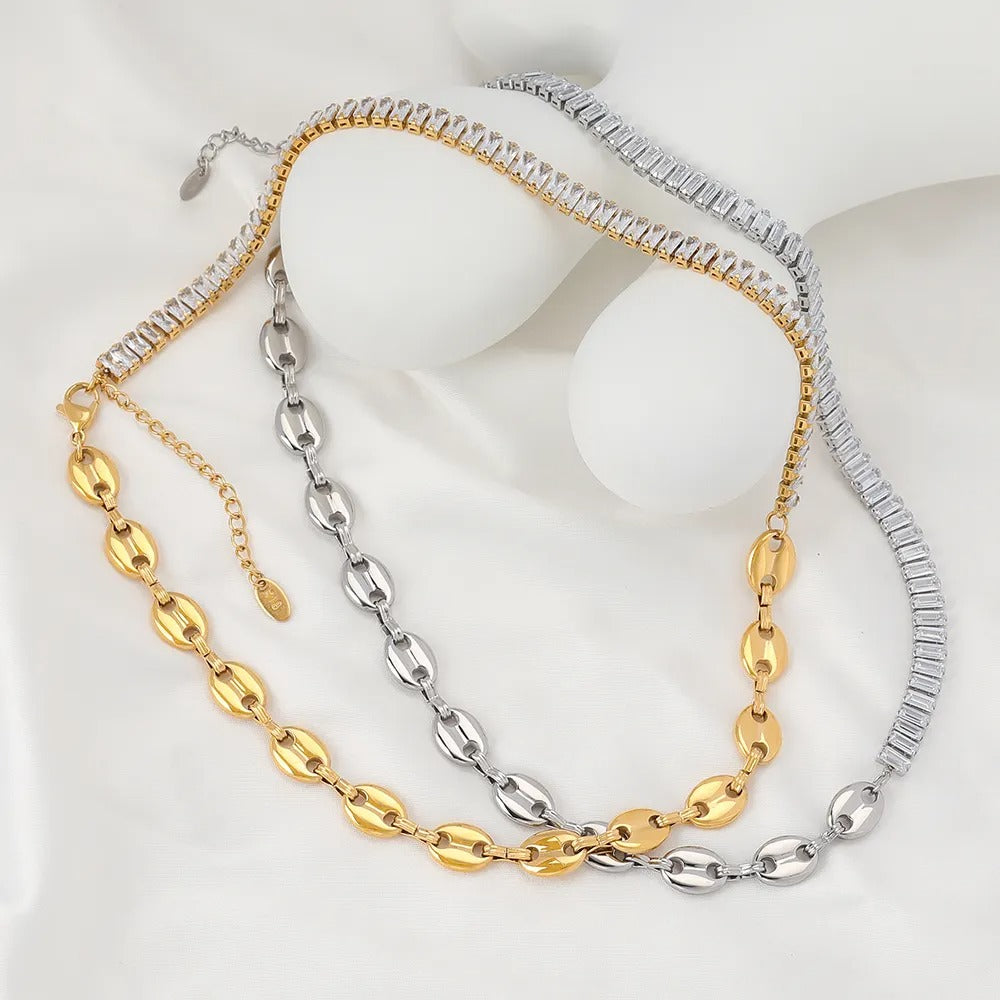 Collier grain de café et cristaux en zircon