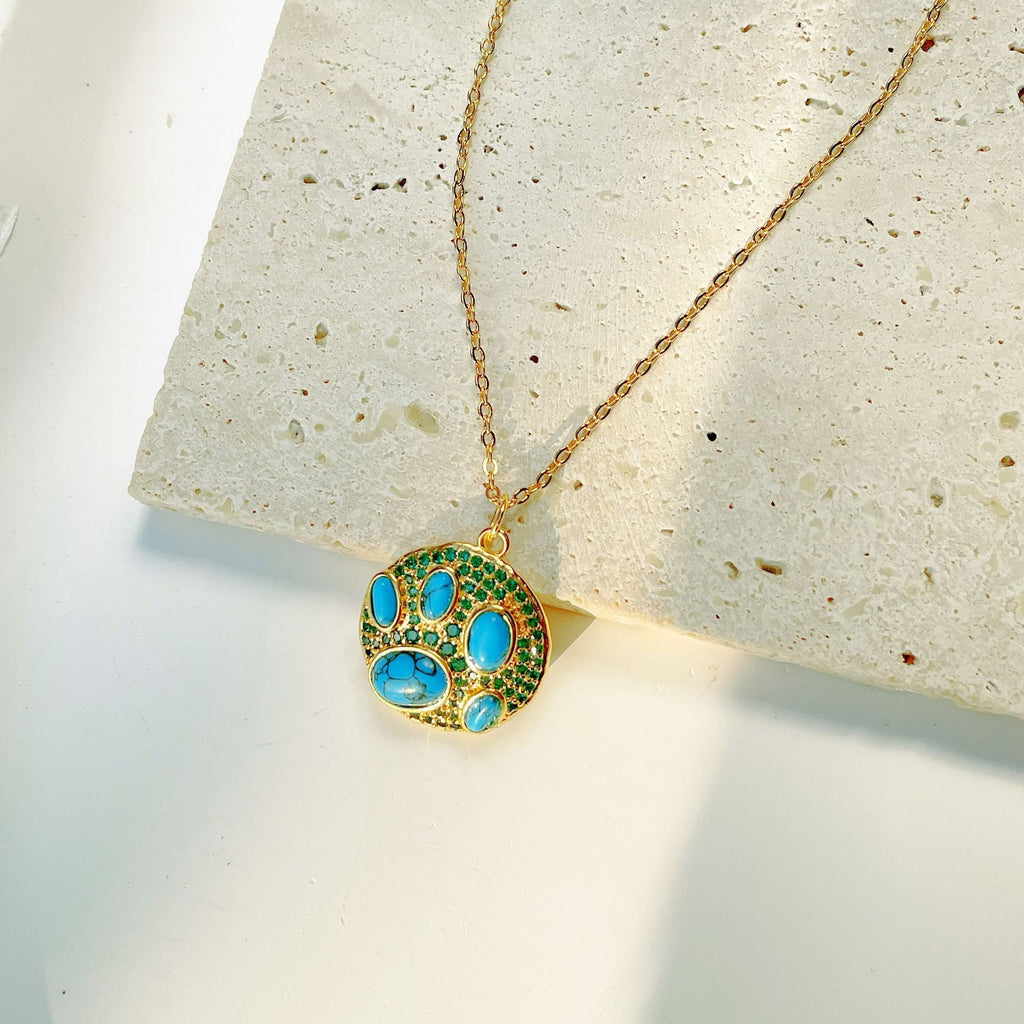Collier rond et géométrique en turquoise