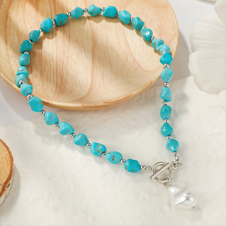 Collier Turquoise avec Pendentif Perle