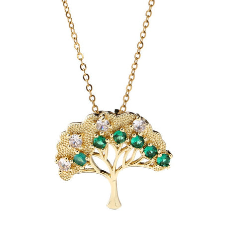 Collier arbre de vie plaqué or vert