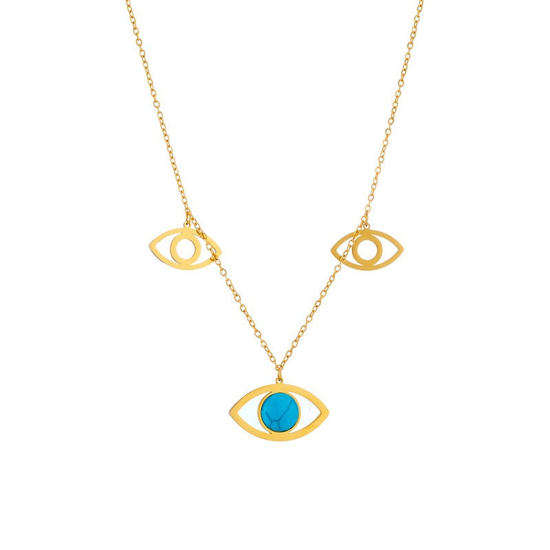 Collier œil doré avec pierre turquoise
