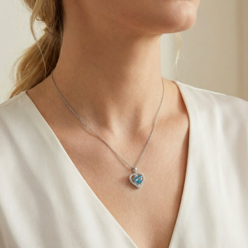 Pendentif aigue marine cœur