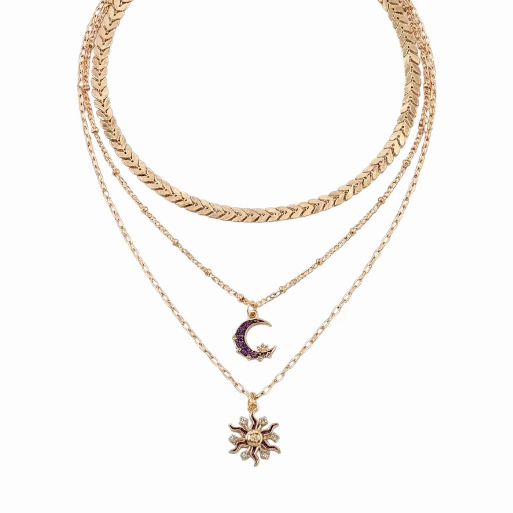 Ensemble layering pendentif Soleil Lune