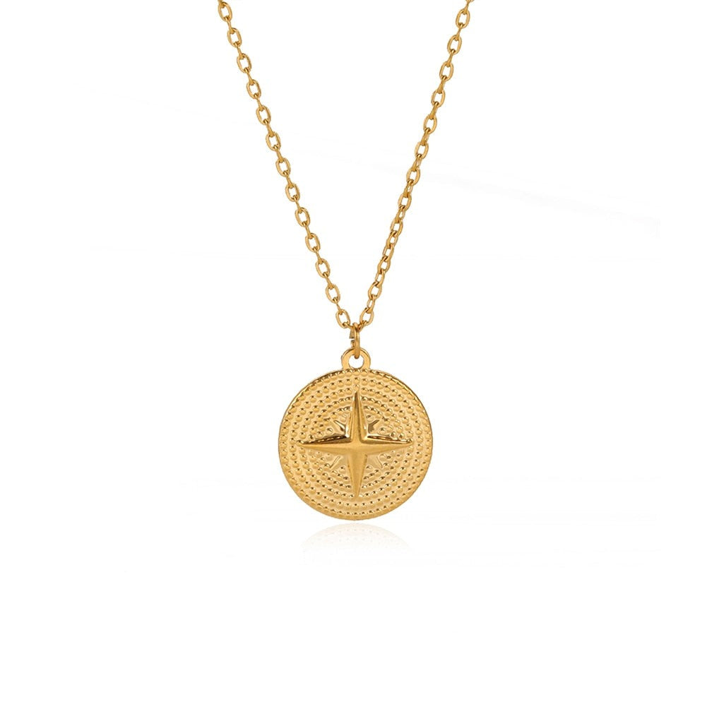 Collier boussole argenté